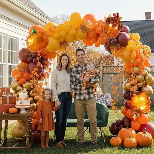Alt view image 4 of 7 - Fall Balloons Arch Garland Kit Burnt Orange Burgundy Mustard Yellow Balloon with Maple Leaf Garland Pumpkin Pine Cone Foil for Autumn Thanksgiving Harvest Birthday Baby Shower Party Decoration