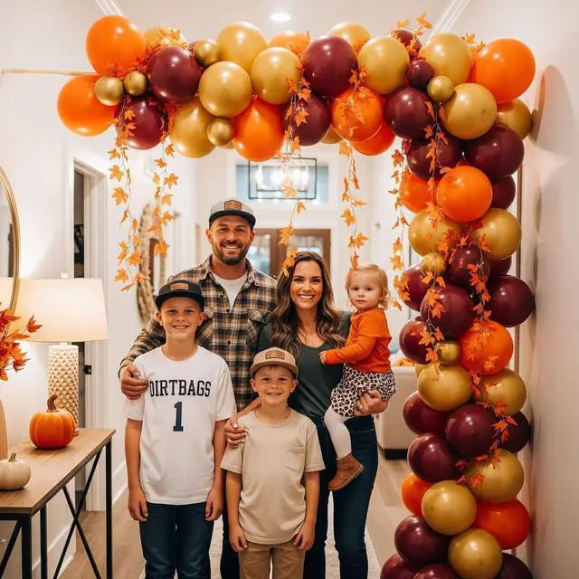 Alt view image 6 of 7 - Fall Balloons Arch Garland Kit Burnt Orange Burgundy Mustard Yellow Balloon with Maple Leaf Garland Pumpkin Pine Cone Foil for Autumn Thanksgiving Harvest Birthday Baby Shower Party Decoration