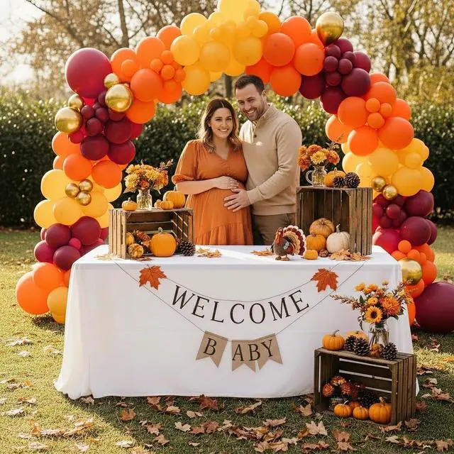 Alt view image 7 of 7 - Fall Balloons Arch Garland Kit Burnt Orange Burgundy Mustard Yellow Balloon with Maple Leaf Garland Pumpkin Pine Cone Foil for Autumn Thanksgiving Harvest Birthday Baby Shower Party Decoration
