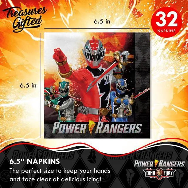 Alt view image 3 of 6 - Treasures Gifted Officially Licensed Power Rangers Party Supplies - Pack of 32 Napkins - Power Rangers Birthday Decorations - 6.5in x 6.5in Paper Napkins