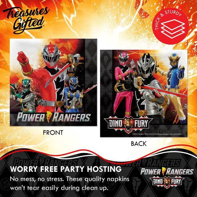 Alt view image 4 of 6 - Treasures Gifted Officially Licensed Power Rangers Party Supplies - Pack of 32 Napkins - Power Rangers Birthday Decorations - 6.5in x 6.5in Paper Napkins
