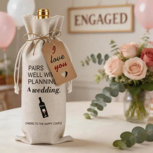 Alt view image 3 of 7 - Homum Wine Bag Engaged Gifts for Couples with Gift Tag, Engagement Gifts Party Decorations for Engaged Wine Bottle Bag, Couple Wine Bags