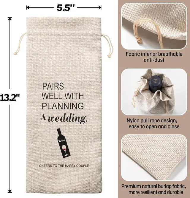 Alt view image 2 of 7 - Homum Wine Bag Engaged Gifts for Couples with Gift Tag, Engagement Gifts Party Decorations for Engaged Wine Bottle Bag, Couple Wine Bags