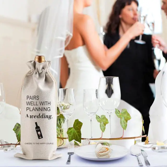 Alt view image 5 of 7 - Homum Wine Bag Engaged Gifts for Couples with Gift Tag, Engagement Gifts Party Decorations for Engaged Wine Bottle Bag, Couple Wine Bags