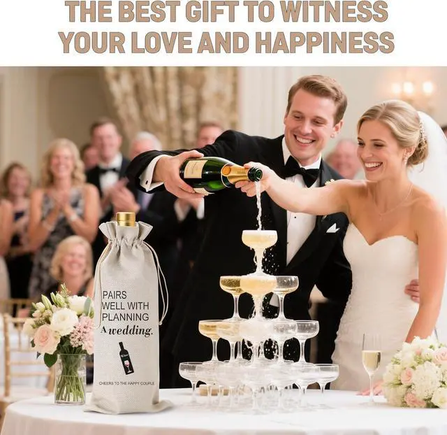 Alt view image 6 of 7 - Homum Wine Bag Engaged Gifts for Couples with Gift Tag, Engagement Gifts Party Decorations for Engaged Wine Bottle Bag, Couple Wine Bags