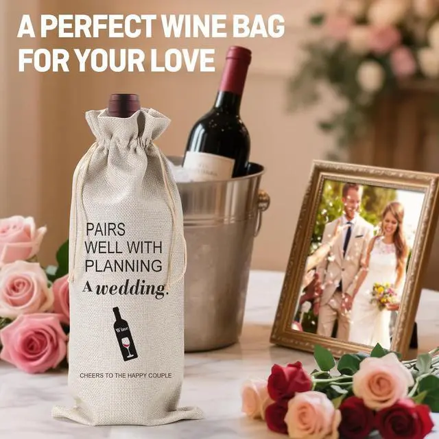 Alt view image 7 of 7 - Homum Wine Bag Engaged Gifts for Couples with Gift Tag, Engagement Gifts Party Decorations for Engaged Wine Bottle Bag, Couple Wine Bags