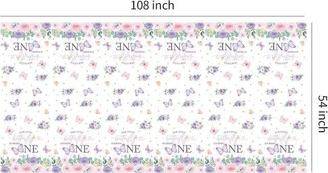 Alt view image 7 of 7 - Butterfly First Birthday Decorations Tablecloth - Pink Floral Butterfly 1st Birthday Party Supplies Tablecover - 3 Pack (54in x 108in)