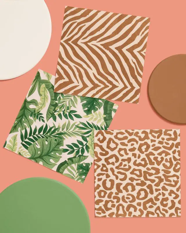 Alt view image 3 of 7 - xo, Fetti Animal Print Safari Napkins - 3-ply, 24 pcs | Jungle Cocktail Napkins, Zoo Dinner Party Setting, Kids Wild Birthday Decoration, Rainforest Tablescape