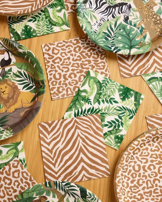Alt view image 4 of 7 - xo, Fetti Animal Print Safari Napkins - 3-ply, 24 pcs | Jungle Cocktail Napkins, Zoo Dinner Party Setting, Kids Wild Birthday Decoration, Rainforest Tablescape