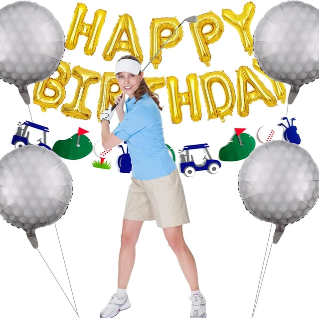 Alt view image 3 of 5 - Golf Birthday Party Decorations Happy Birthday Letter Balloons Banner Men Boys Gold Sport Themed Party Decoration Foil Mylar Golf Ball Balloons for Kids and Adults (Gold)