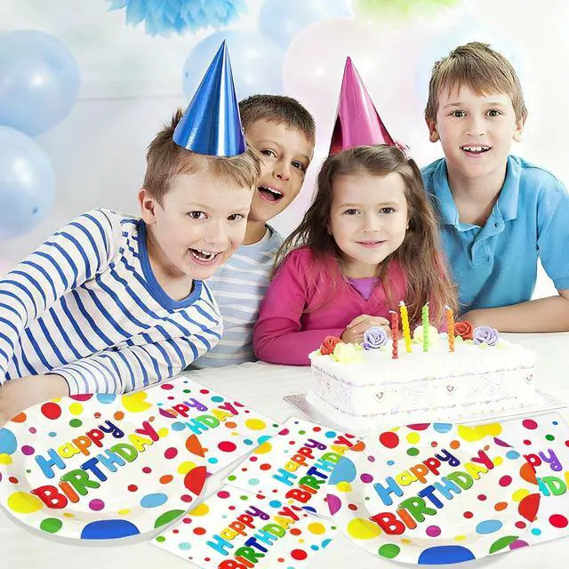 Alt view image 6 of 7 - 50 PCS Happy Birthday Paper Plates and Napkins Serve 25, 9 inches Colorful Polka Dots Cake Dessert Plates Disposable Dinnerware Tableware Table Decor Decorations for Dinner Bday Party Supplies