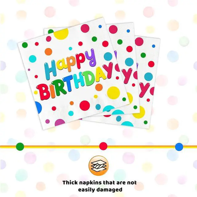 Alt view image 4 of 7 - 50 PCS Happy Birthday Paper Plates and Napkins Serve 25, 9 inches Colorful Polka Dots Cake Dessert Plates Disposable Dinnerware Tableware Table Decor Decorations for Dinner Bday Party Supplies