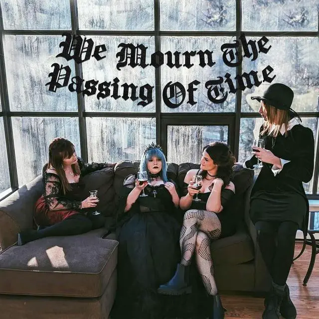 Alt view image 3 of 6 - Sursurprise Gothic Birthday Party Decorations, We Mourn The Passing Of Time Banner, Old English Emo Birthday Party Decor Supplies