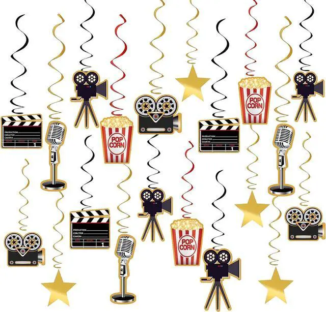 Main image of 30Pcs Movie Night Party Supplies Hanging Decorations, Movie Theme Party Decorations, Movie Night Decorations Birthday Party Movie Night Party Decorations Kit Hanging Swirls Party Supplies