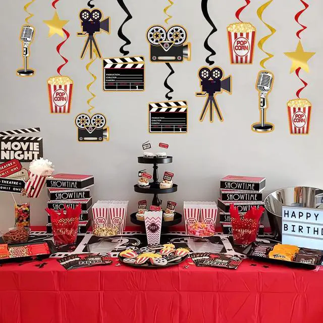 Alt view image 4 of 7 - 30Pcs Movie Night Party Supplies Hanging Decorations, Movie Theme Party Decorations, Movie Night Decorations Birthday Party Movie Night Party Decorations Kit Hanging Swirls Party Supplies