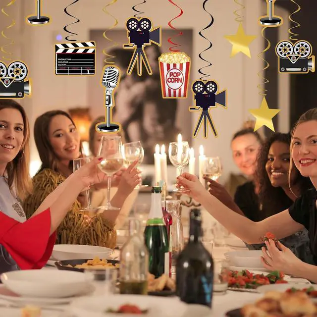 Alt view image 7 of 7 - 30Pcs Movie Night Party Supplies Hanging Decorations, Movie Theme Party Decorations, Movie Night Decorations Birthday Party Movie Night Party Decorations Kit Hanging Swirls Party Supplies