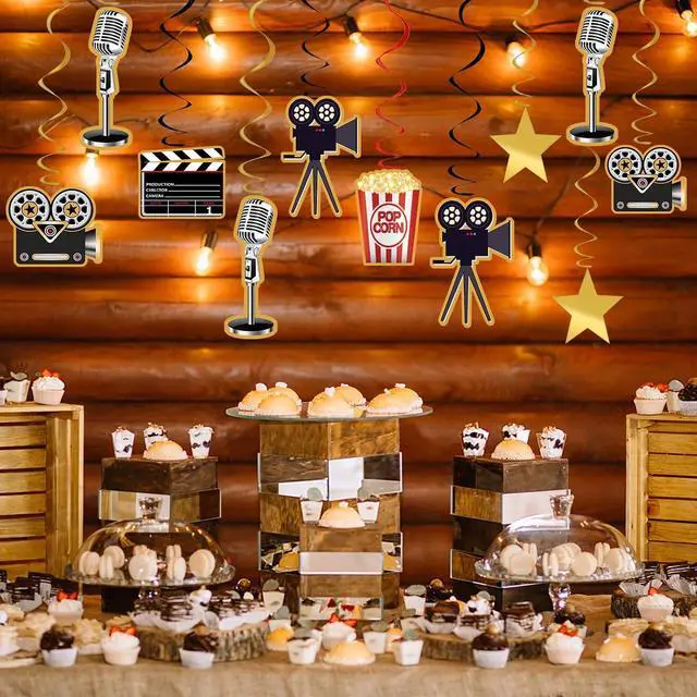 Alt view image 6 of 7 - 30Pcs Movie Night Party Supplies Hanging Decorations, Movie Theme Party Decorations, Movie Night Decorations Birthday Party Movie Night Party Decorations Kit Hanging Swirls Party Supplies