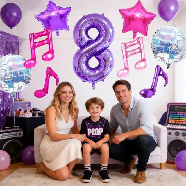 Alt view image 4 of 6 - Kpop Birthday Decorations - Music Note Balloons Purple 40inch Number 8 Balloon Disco Ball Balloons for Kpop Music Party Decoration