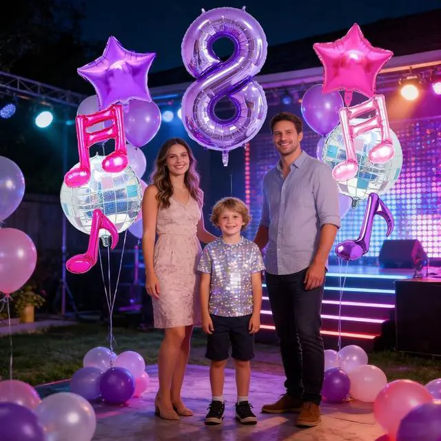 Alt view image 5 of 6 - Kpop Birthday Decorations - Music Note Balloons Purple 40inch Number 8 Balloon Disco Ball Balloons for Kpop Music Party Decoration