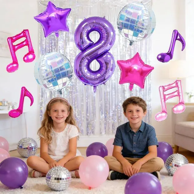 Alt view image 3 of 6 - Kpop Birthday Decorations - Music Note Balloons Purple 40inch Number 8 Balloon Disco Ball Balloons for Kpop Music Party Decoration