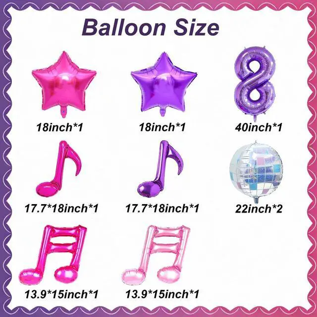 Main image of Kpop Birthday Decorations - Music Note Balloons Purple 40inch Number 8 Balloon Disco Ball Balloons for Kpop Music Party Decoration