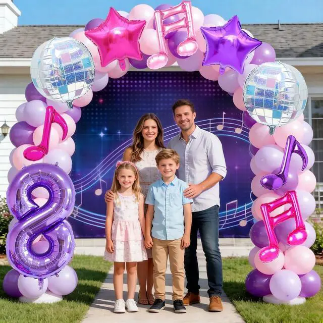 Alt view image 2 of 6 - Kpop Birthday Decorations - Music Note Balloons Purple 40inch Number 8 Balloon Disco Ball Balloons for Kpop Music Party Decoration