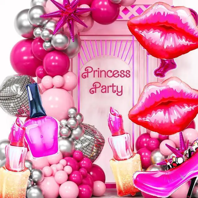 Alt view image 6 of 7 - 8Pcs Hot Pink Balloon Kit Red Lips, Lipstick, High Heels, Nail Polish Balloons Threenager Birthday Decorations Girl, Bachelorette Party, Girls Night, Makeup, Spa Party, Little miss Birthday Decor