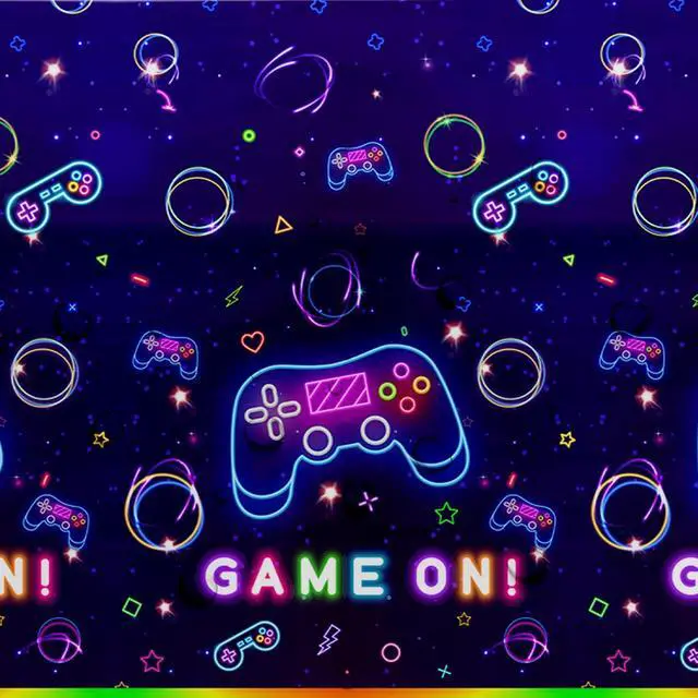 Alt view image 4 of 7 - Video Game Party Tablecloth Decorations - Disposable Neon Glow Level Up Game On Birthday Party Supplies Table Cover - 3 Pack (54in x 108in)