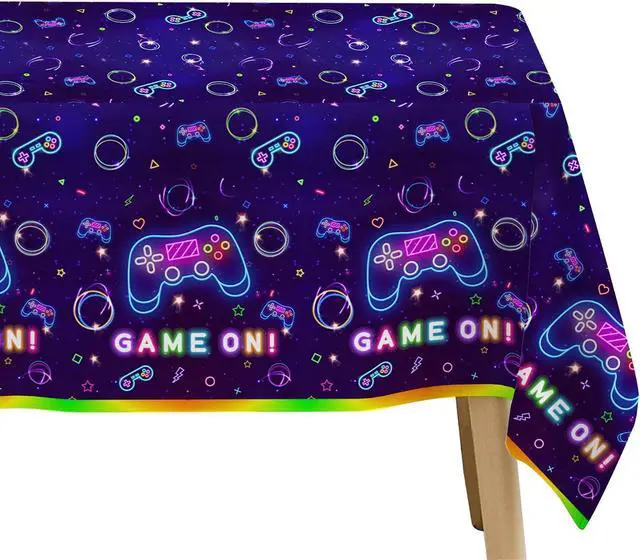 Alt view image 5 of 7 - Video Game Party Tablecloth Decorations - Disposable Neon Glow Level Up Game On Birthday Party Supplies Table Cover - 3 Pack (54in x 108in)