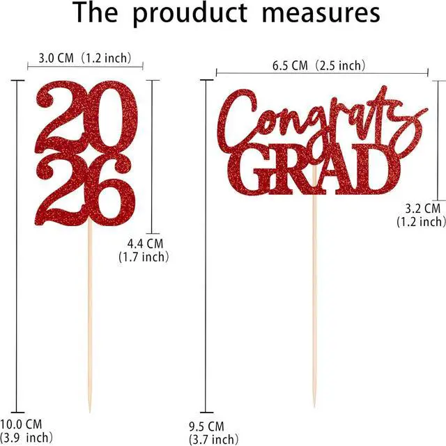 Alt view image 5 of 5 - Double-sided 36 PCS Graduation Cupcake Toppers Red Blue Class Of 2026 Cupcake Picks For Graduation Theme Party Decorations Supply