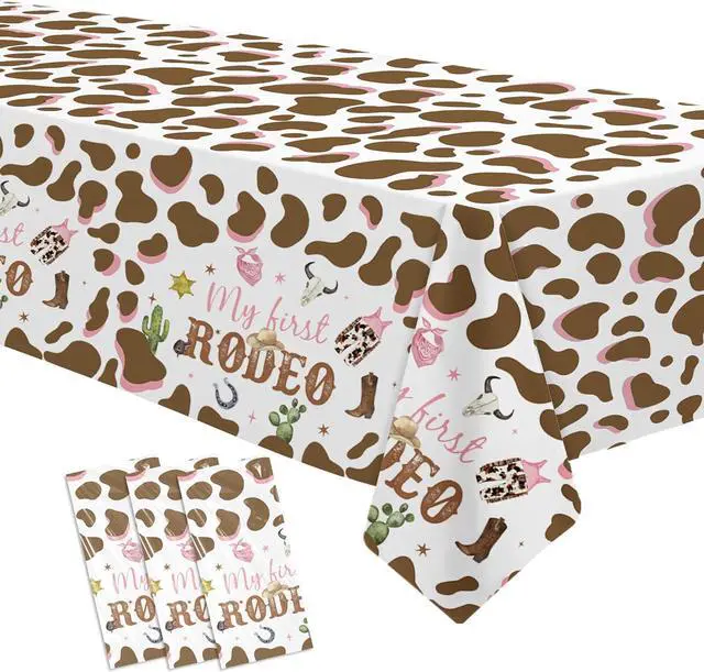 Main image of My First Rodeo Party Supplies Girl Tablecloth - Western Cowgirl 1st Birthday Decorations Table Cover, Wild West One-Year-Old Birthday Supplies Table Cloth - 3 Pcs(54in x 108in)