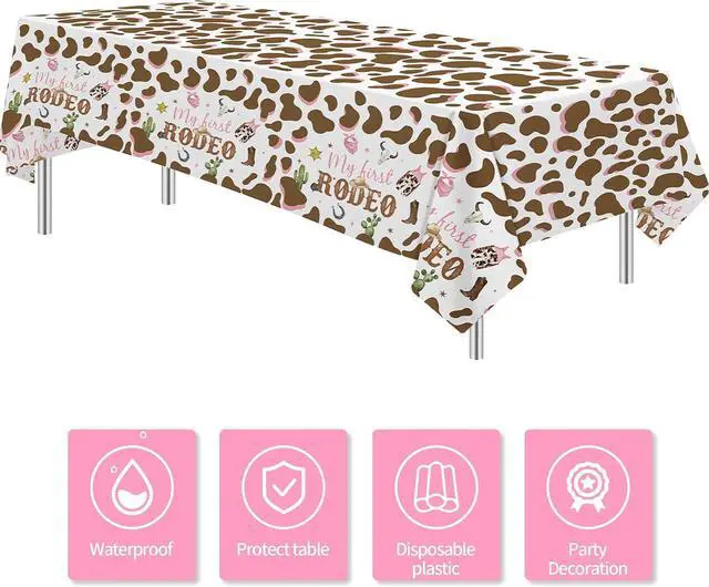 Alt view image 2 of 7 - My First Rodeo Party Supplies Girl Tablecloth - Western Cowgirl 1st Birthday Decorations Table Cover, Wild West One-Year-Old Birthday Supplies Table Cloth - 3 Pcs(54in x 108in)
