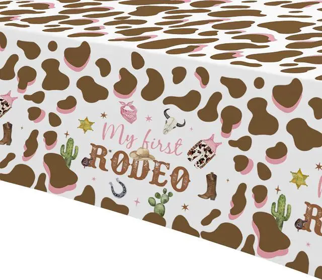 Alt view image 3 of 7 - My First Rodeo Party Supplies Girl Tablecloth - Western Cowgirl 1st Birthday Decorations Table Cover, Wild West One-Year-Old Birthday Supplies Table Cloth - 3 Pcs(54in x 108in)