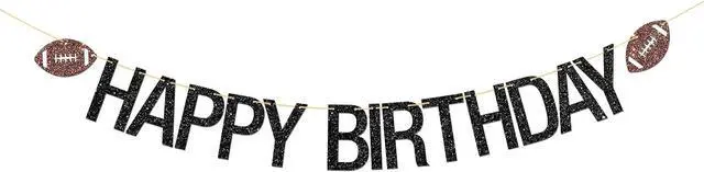 Main image of Football Happy Birthday Banner Sport Theme Bday Garland Bunting Supplies Football Enthusiast Birthday Party Decorations Black Glitter