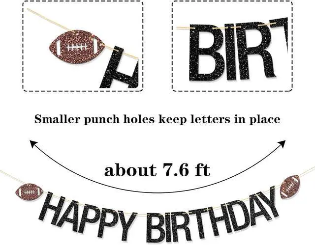 Alt view image 2 of 6 - Football Happy Birthday Banner Sport Theme Bday Garland Bunting Supplies Football Enthusiast Birthday Party Decorations Black Glitter