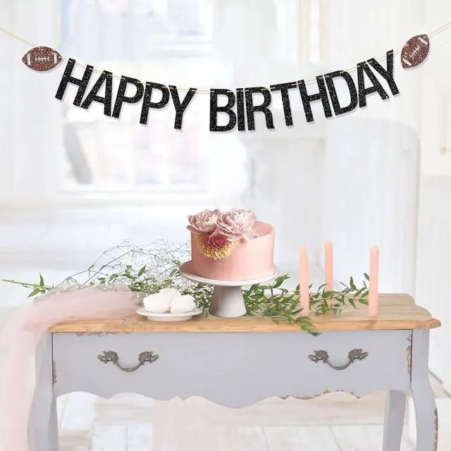 Alt view image 3 of 6 - Football Happy Birthday Banner Sport Theme Bday Garland Bunting Supplies Football Enthusiast Birthday Party Decorations Black Glitter