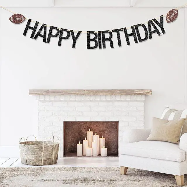 Alt view image 4 of 6 - Football Happy Birthday Banner Sport Theme Bday Garland Bunting Supplies Football Enthusiast Birthday Party Decorations Black Glitter