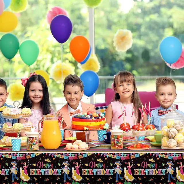 Alt view image 6 of 7 - WovWeave 3 Pcs Mexican Fiesta Plastic Tablecloth 54 x 108 Inch Happy Birthday Fiesta Disposable Tablecover for Mexican Taco Night Birthday Party Decor Supplies