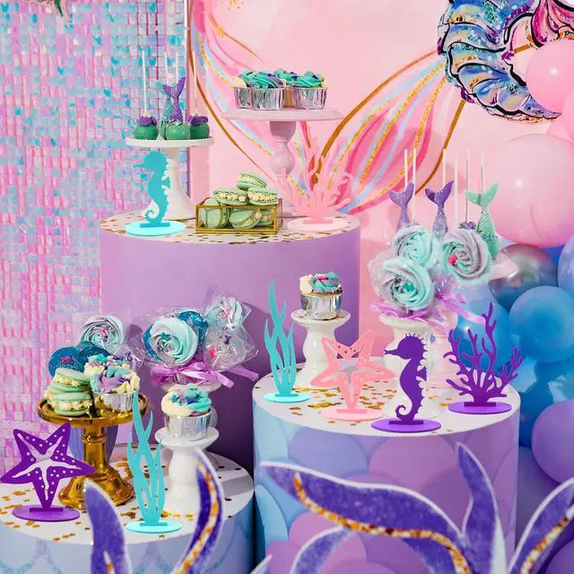 Alt view image 7 of 7 - 11PCS Mermaid Table Decorations, Mermaid Centerpieces for Tables Under the Sea Party Decorations for Mermaid Theme Birthday Decorations Baby Shower Party Supplies