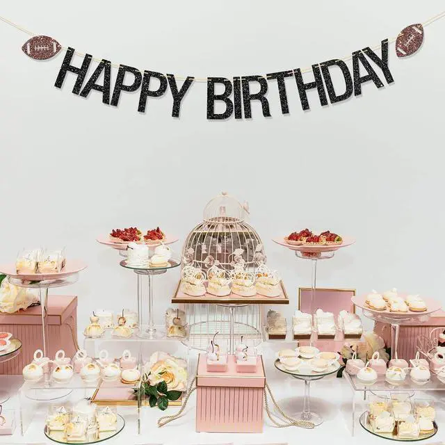 Alt view image 5 of 6 - Football Happy Birthday Banner Sport Theme Bday Garland Bunting Supplies Football Enthusiast Birthday Party Decorations Black Glitter