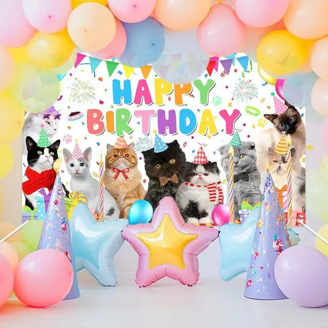 Alt view image 2 of 7 - Avezano Cat Happy Birthday Backdrop Pet Cat Paw Theme Birthday Party Decorations Kitties Pet Themed Party Supplies 70.8 x 43.3 Inch