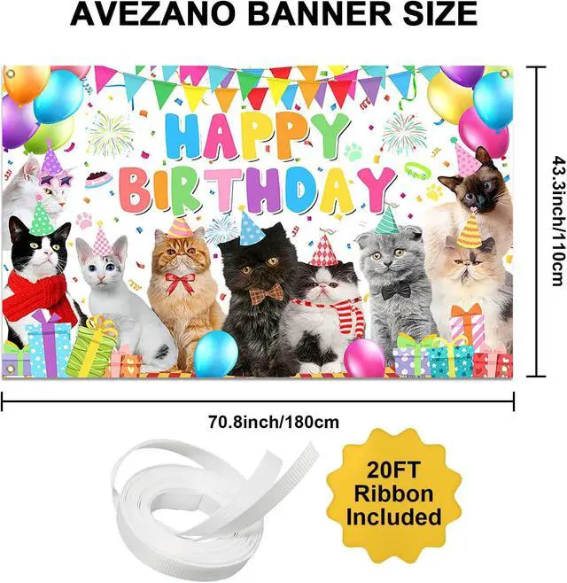 Alt view image 4 of 7 - Avezano Cat Happy Birthday Backdrop Pet Cat Paw Theme Birthday Party Decorations Kitties Pet Themed Party Supplies 70.8 x 43.3 Inch