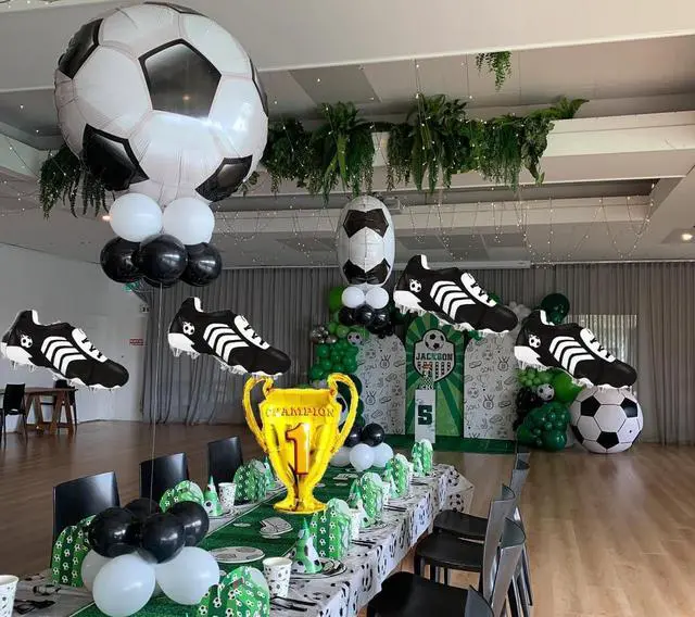Alt view image 3 of 5 - Soccer Party Decoration Balloons, Soccer Balls, Football Sneakers, Trophy, Stars Foil Balloons For Sports Theme Party Supplies, Game Day, Kids Soccer Birthday, Team Celebrations.