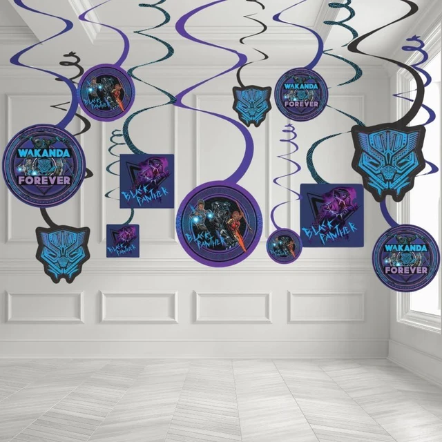 Alt view image 3 of 4 - Stunning Black Panther Wakanda Forever Spiral Hanging Decorations (Pack of 12) - Multicolor Paper - Perfect for Themed Events, Parties & Celebrations