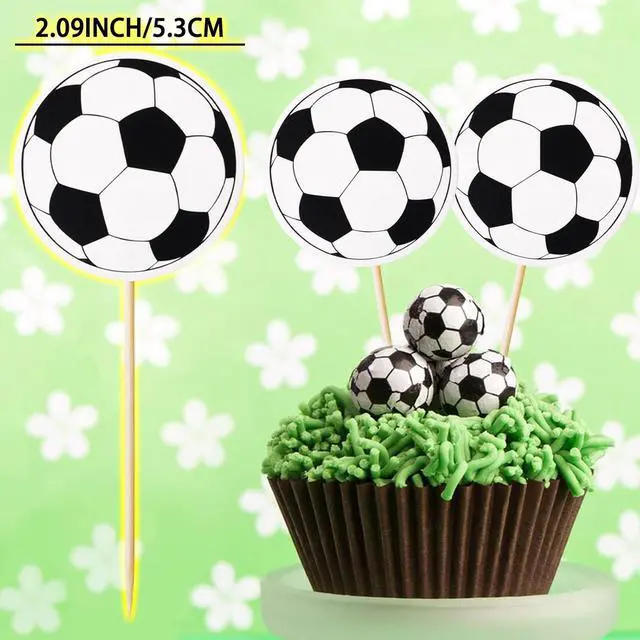 Alt view image 2 of 7 - 50pcs Soccer Cupcake Toppers Party Decorations for Birthday Baby Shower Soccer Fans Men Birthday Party Favors Supplies