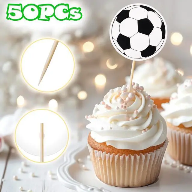 Alt view image 3 of 7 - 50pcs Soccer Cupcake Toppers Party Decorations for Birthday Baby Shower Soccer Fans Men Birthday Party Favors Supplies