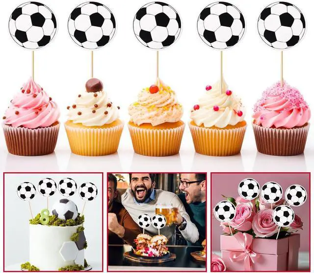 Alt view image 4 of 7 - 50pcs Soccer Cupcake Toppers Party Decorations for Birthday Baby Shower Soccer Fans Men Birthday Party Favors Supplies