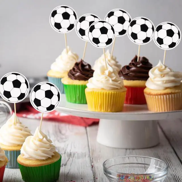Alt view image 5 of 7 - 50pcs Soccer Cupcake Toppers Party Decorations for Birthday Baby Shower Soccer Fans Men Birthday Party Favors Supplies