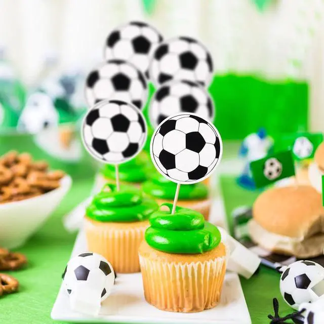 Alt view image 6 of 7 - 50pcs Soccer Cupcake Toppers Party Decorations for Birthday Baby Shower Soccer Fans Men Birthday Party Favors Supplies