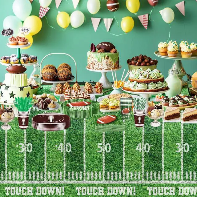 Alt view image 6 of 7 - Srua Don 4 Pack Football Party Decorations Tablecloth, Football Party Supplies Table Cover, Football Table Decorations for Birthday Baby Shower Touch Down Game Day (86in x 55in)